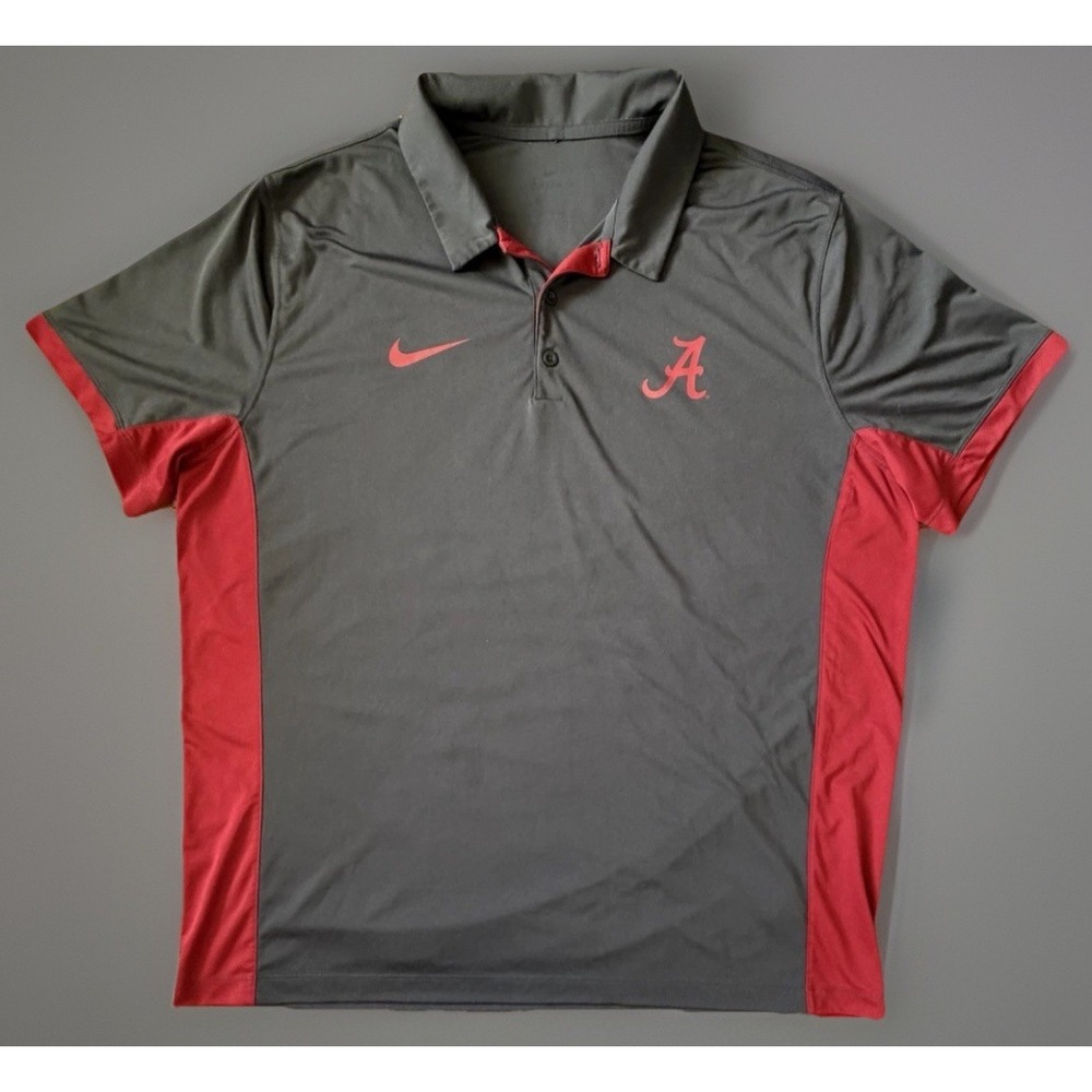 Alabama Crimson Tide Nike Dri-FIT Golf Polo Shirt Gray Red NCAA Logo XXL JBHS